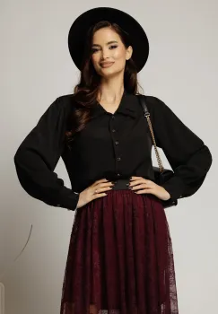 Camasa office din viscoza neagra cu nasturi perlati imagine