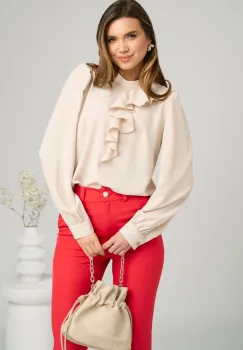 Camasa office eleganta din voal bej cu volan imagine