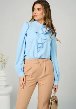 Camasa office eleganta din voal bleu cu volan imagine