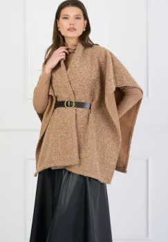 Capa eleganta din bucle maro cu croi lejer si curea in talie imagine