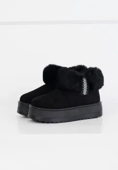 Cizme casual de iarna din piele intoarsa ecologica cu blanita si broderie imagine