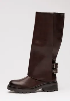 Cizme maro cu doua catarame metalice laterale imagine