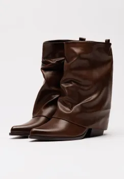 Cizme scurte din piele ecologica maro cu design lejer imagine