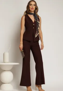Compleu bordo cu vesta cambrata si pantaloni usor evazati imagine
