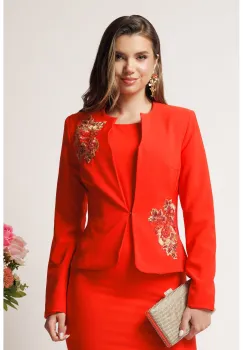 Compleu corai cu rochie midi conica si sacou cu broderie- LaDonna imagine