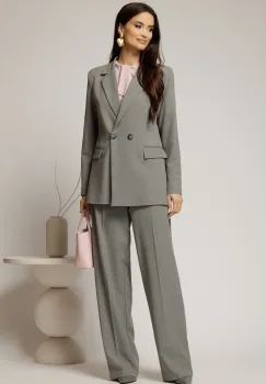 Compleu dama gri cu sacou si pantaloni imagine