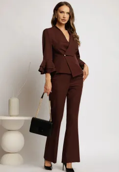 Compleu dama maro format din sacou cu maneci evazate si pantaloni imagine