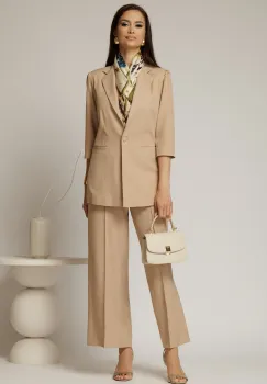Compleu DY Fashion bej din sacou si pantalon imagine