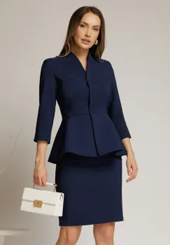 Compleu DY Fashion bleumarin cu sacou cu peplum si fusta conica imagine