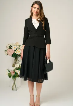 Compleu DY Fashion elegant negru cu fusta din voal si sacou din stofa imagine