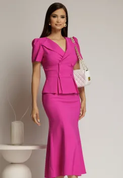 Compleu DY Fashion fucsia din sacou cu peplum si fusta in clini imagine