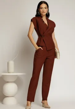 Compleu DY Fashion office caramiziu cu vesta si pantaloni imagine