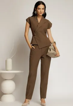 Compleu DY Fashion office maro cu vesta si pantaloni imagine