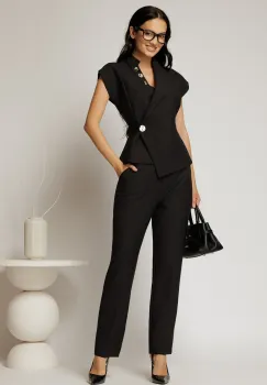 Compleu DY Fashion office negru cu vesta si pantaloni imagine