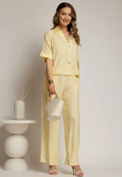 Compleu galben de vara din camasa si pantaloni din viscoza creponata imagine
