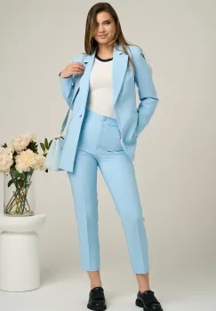 Compleu LaDonna office din stofa bleu cu sacou si pantaloni imagine