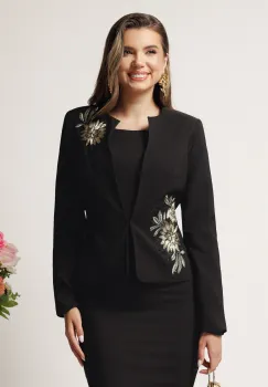 Compleu negru cu rochie midi conica si sacou cu broderie- LaDonna imagine