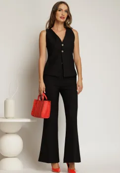 Compleu negru cu vesta cambrata si pantaloni usor evazati imagine