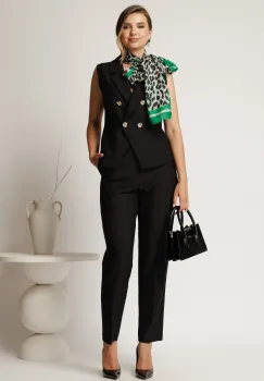 Compleu negru elegant din stofa cu vesta cambrata si pantaloni imagine