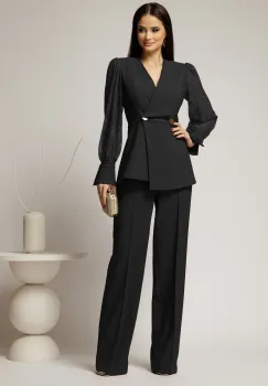 Compleu negru sacou cu pantalon cu maneci din dantela imagine