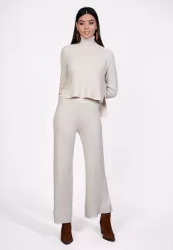 Compleu Ramona ivory din tricot cu bluza si pantaloni imagine