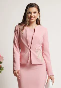 Compleu roz cu rochie midi conica si sacou cu broderie- LaDonna imagine