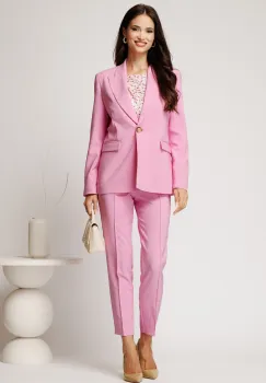 Compleu roz din stofa cu sacou si pantaloni imagine