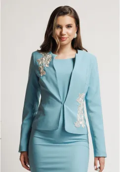 Compleu verde menta cu rochie midi conica si sacou cu broderie- LaDonna imagine