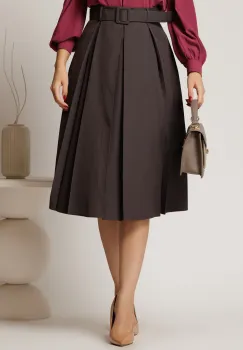 Fusta DY Fashion gri in clos cu pliuri ample si curea in talie imagine