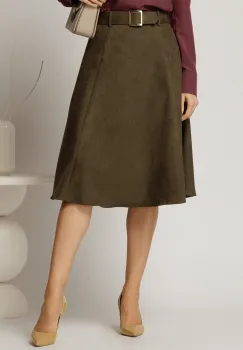 Fusta DY Fashion kaki clos din piele intoarsa si curea in talie imagine