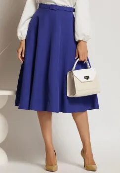 Fusta DY Fashion midi clos albastra si curea in talie imagine