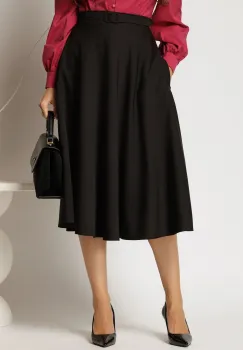Fusta DY Fashion midi clos neagra si curea in talie imagine