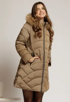 Geaca dama bej cu croi drept si gluga detasabila imagine
