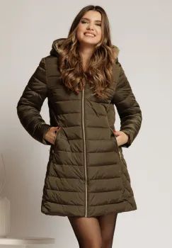 Geaca dama kaki cu gluga si blanita pe interior imagine