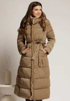 Geaca dama maro lunga cu gluga detasabila si blanita imagine