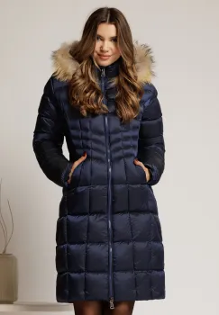 Geaca dama midi bleumarin cu gluga detsabila cu blanita imagine