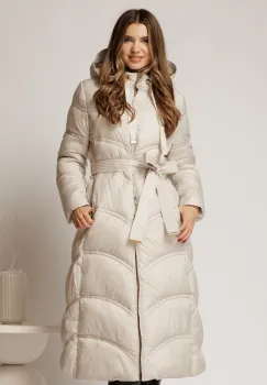 Geaca dama midi ivoar din fas cu gluga detasabila imagine