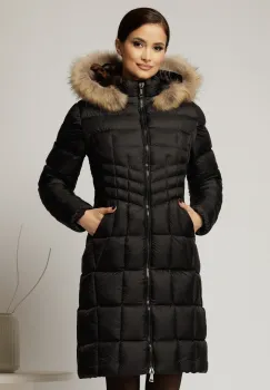 Geaca dama midi neagra cu gluga detsabila cu blanita imagine