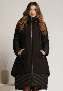 Geaca dama neagra croi lejer cu fermoar metalic auriu imagine