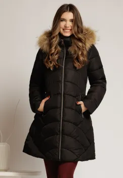 Geaca dama neagra cu croi drept si gluga detasabila imagine
