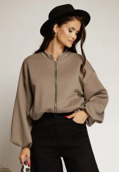 Geaca gri tip bomber din jerse cu buzunare si inchidere cu fermoar imagine