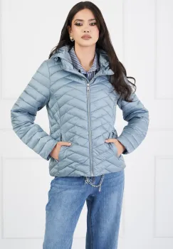 Geaca Luana bleu matlasata cu gluga si buzunare ascunse imagine