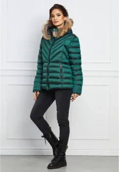 Geaca scurta verde cu blanita naturala la gluga imagine