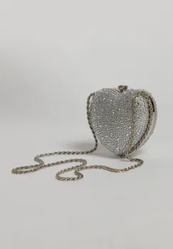 Geanta eleganta din strasuri argintie in forma de inima imagine