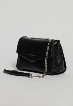 Geanta eleganta neagra cu design structurat si lant argintiu imagine