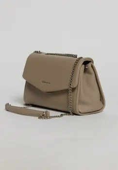 Geanta eleganta taupe cu design structurat si lant argintiu imagine