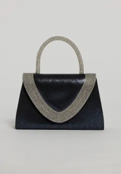 Geanta mica bleumarin cu strasuri argintii si maner rotund imagine