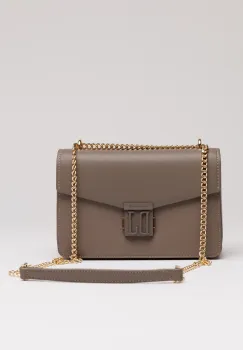 Geanta mica taupe din piele ecologica cu lant auriu imagine