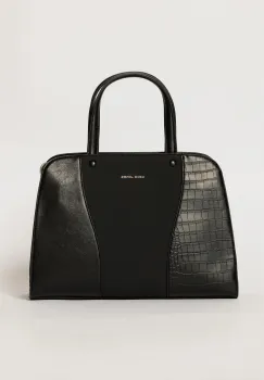 Geanta neagra office cu maner dublu si design snake imagine