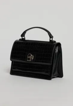 Geanta neagra office din piele ecologica cu imprimeu sarpe imagine